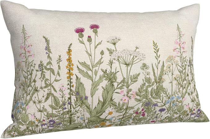 AEIOAE Sage Green Pillow Covers 12x20 Inch Set of 2, Spring Wildflower Plant - Image 5