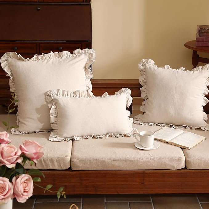 patdrea Shabby Chic Linen Decorative Throw Pillow Covers 18"x18" Set of 2 - Image 7