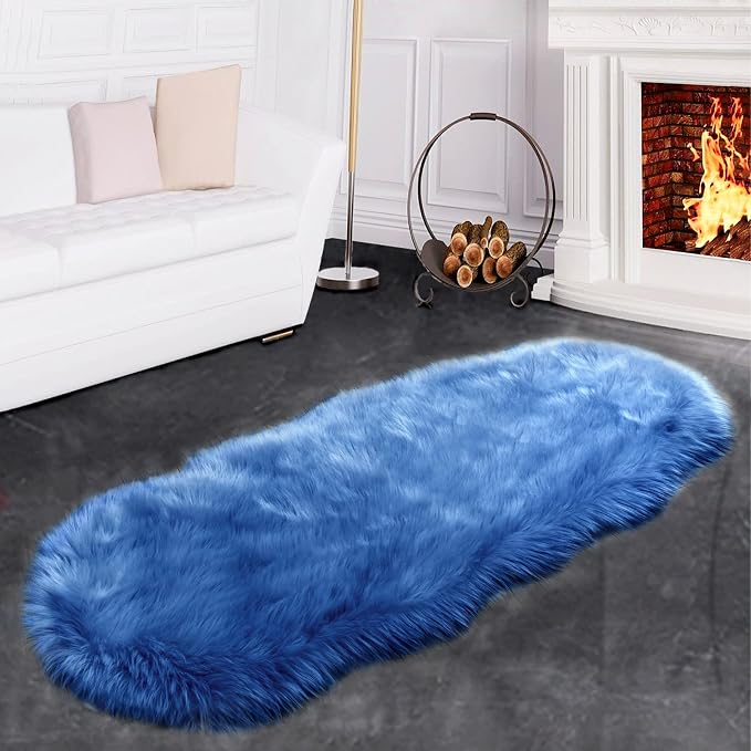 SERISSA Ultra Soft Fluffy Rug Dark Blue Faux Sheepskin Fur Rug Shaggy Couch - Image 7