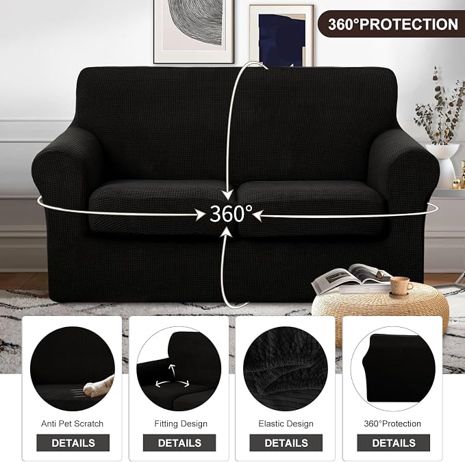 U-NICE HOME 3 Pieces Stretch Loveseat Couch Cover Sofa Cover Washable Sofa - Image 4