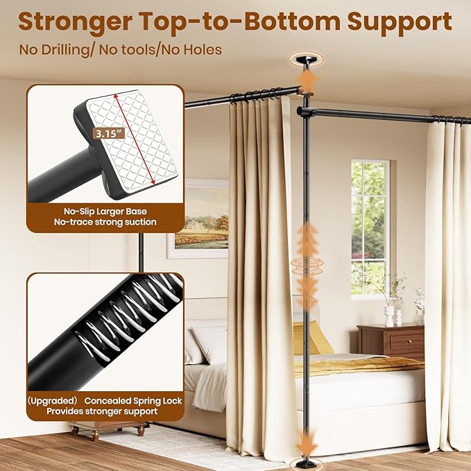 Bonpally Room Divider Curtain Rod, No Drilling Tension Rod - Image 3