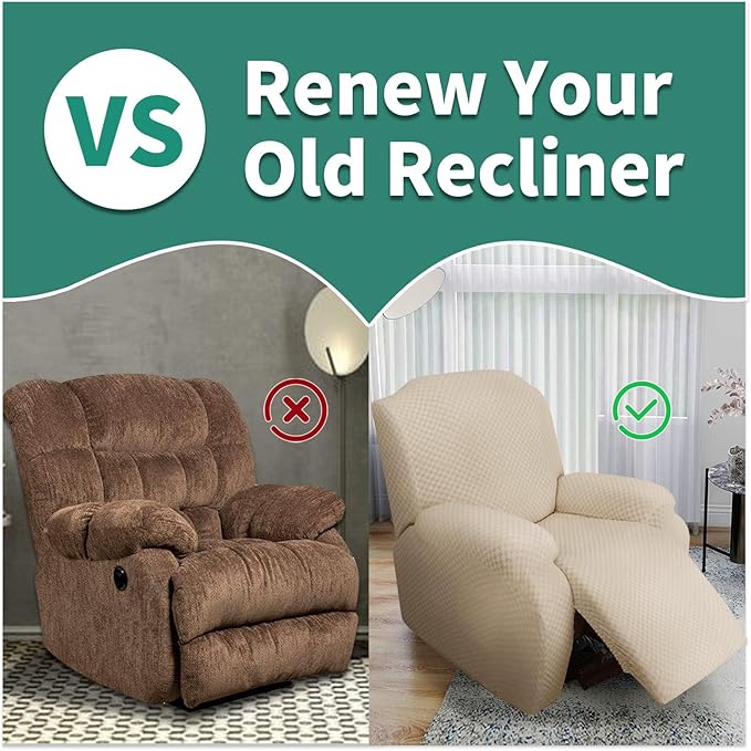 YEMYHOM 4 Pieces Stretch Recliner Slipcover Latest Jacquard Recliner Chair Cover - Image 3