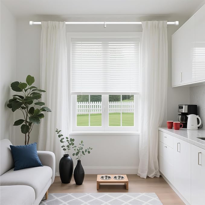 Modern White Curtain Rods for Windows 48 to 84 Inch, Decorative Drapery Rods - Image 2