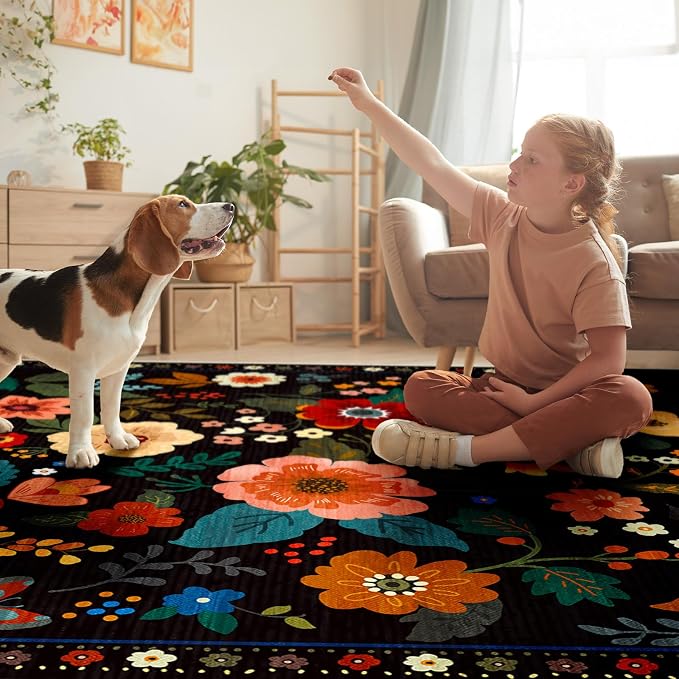 RELEANY Floral Nursery 4ft Area Rugs Washable Print Boho Cute Carpet Non Slip - Image 6