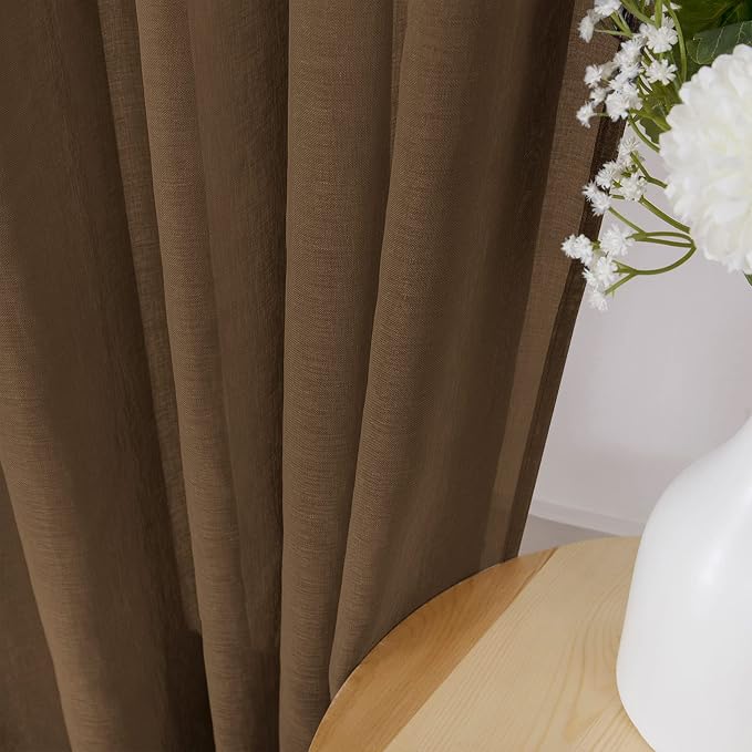 Tollpiz Sheer Tier Curtain Linen Textured Half Kitchen Curtains Sheer Light - Image 3