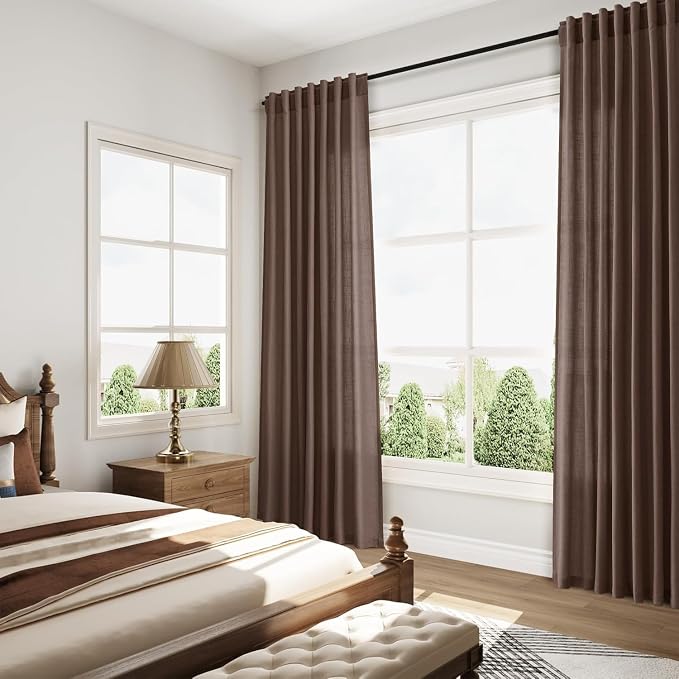 Cappuccino Linen Curtains for Living Room 98 Inches Long Light Filtering Semi - Image 6