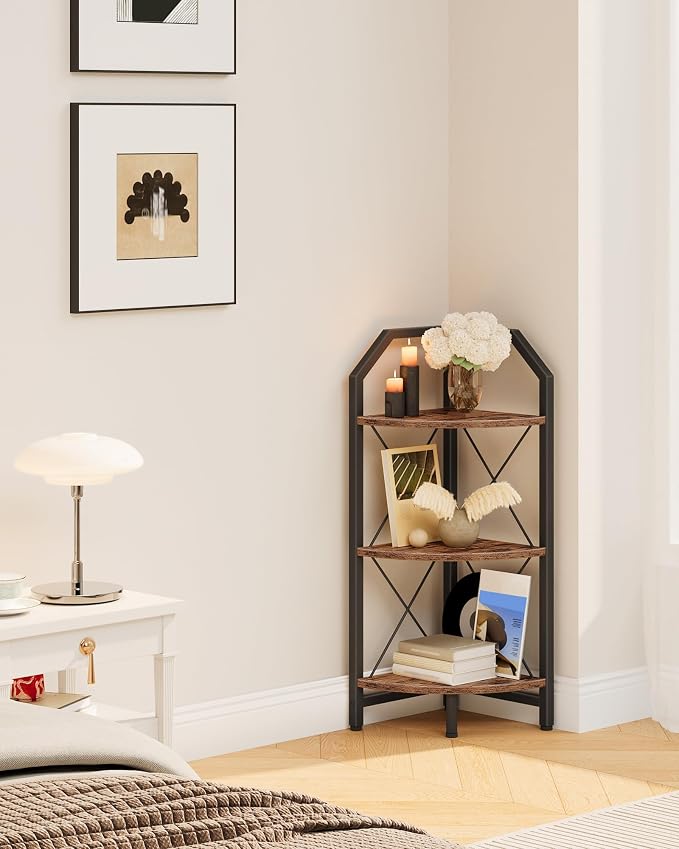 CHOEZON 3-Tier Corner Shelf, Industrial Corner Bookshelf, 35.4" Storage Stand - Image 8