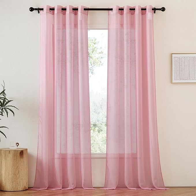 NICETOWN Voile Sheer Pink Curtains 90 inches Long - Image 2