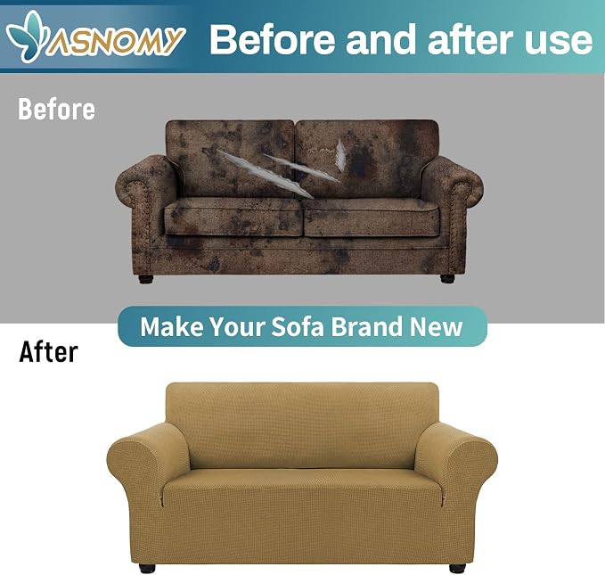 Asnomy Sofa Covers for 2 Cushion Couch Stretch loveseat Covers Slipcovers - Image 7
