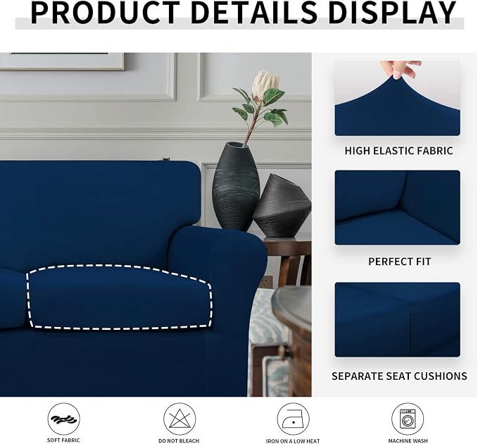 Easy-Going Oversized 3 Pieces Stretch Fleece Soft Loveseat Couch Cover - Image 6