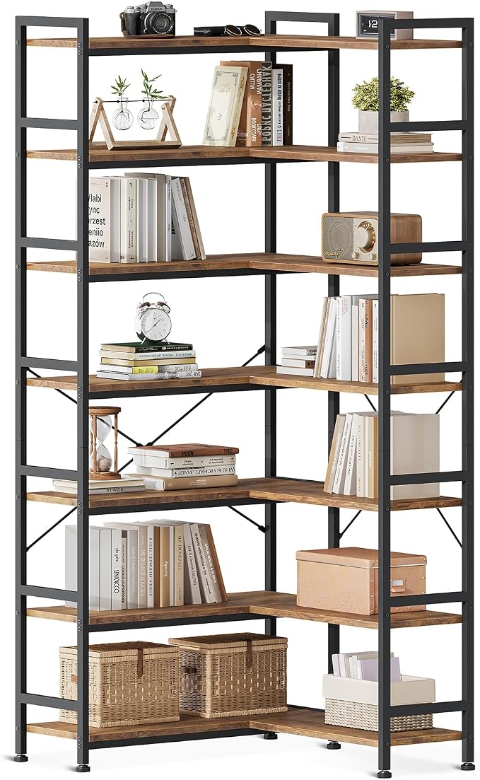 Casaottima Corner Bookshelf 7 Tier, 76 Inches Reversible Book Shelf by Casaottima