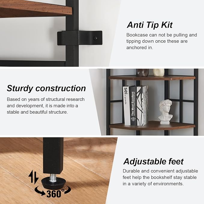 HOMISSUE Corner Shelf, 7 Tier Tall Narrow Bookshelf 82.6", Industrial Corner - Image 6