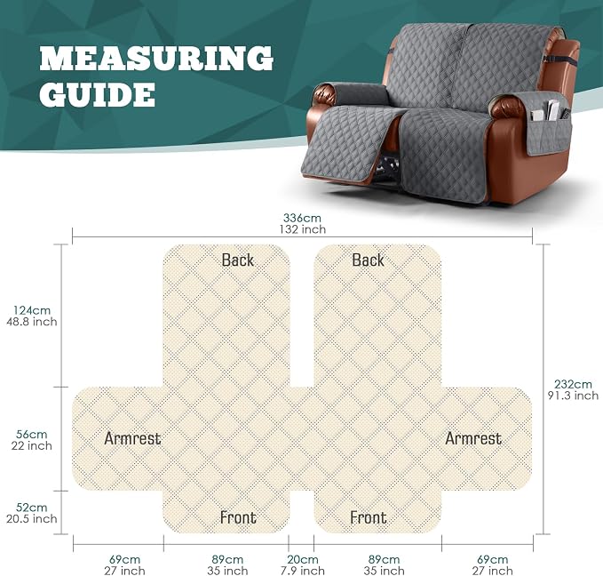 Ruaozz Waterproof Recliner Sofa Covers, 1-Piece Reclining Couch Covers Non-Slip - Image 2