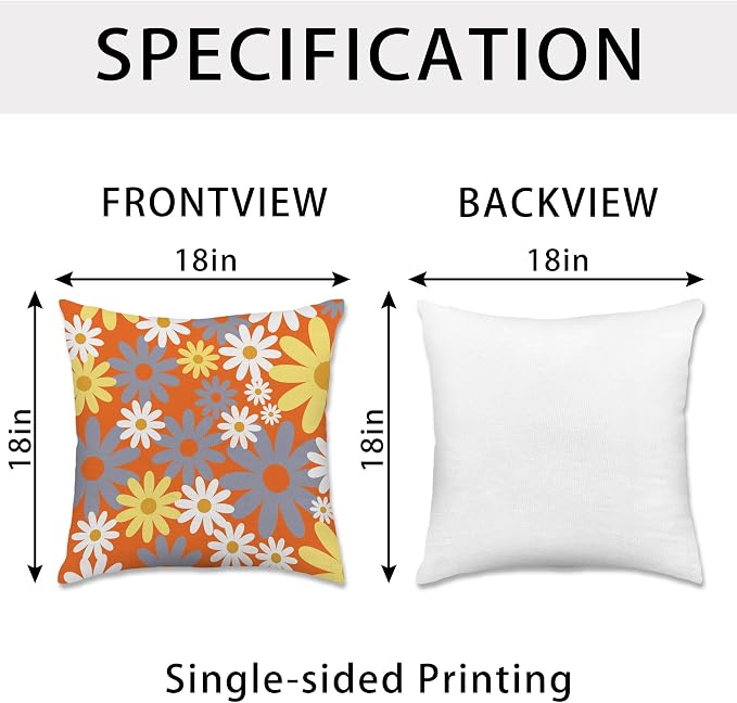 Hexagram Spring Summer Pillow Covers 18x18 Set of 4, Outdoor Floral Daisy - Image 6