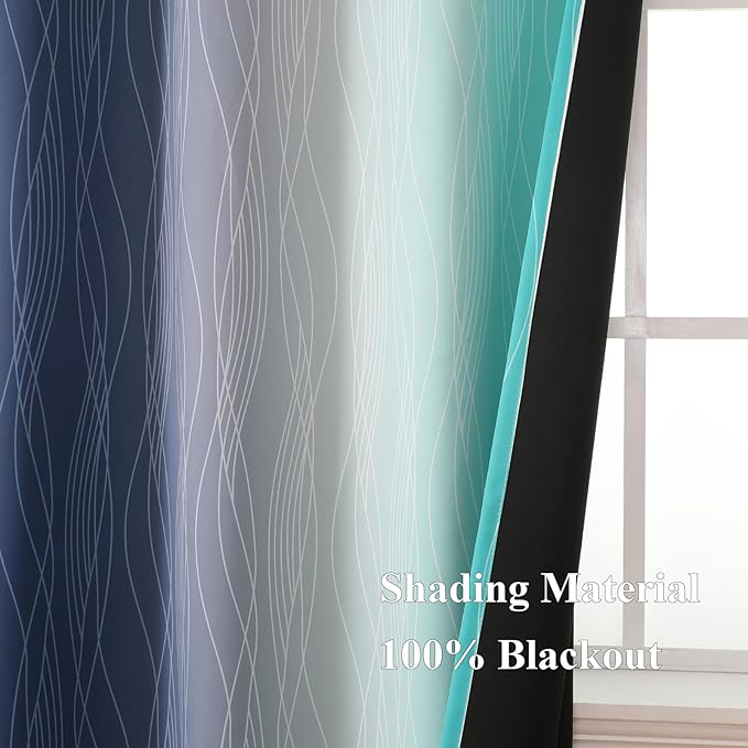 Estelar Textiler Navy Blue and Teal Blackout Curtains 72 Inch Length 2 Panels - Image 5