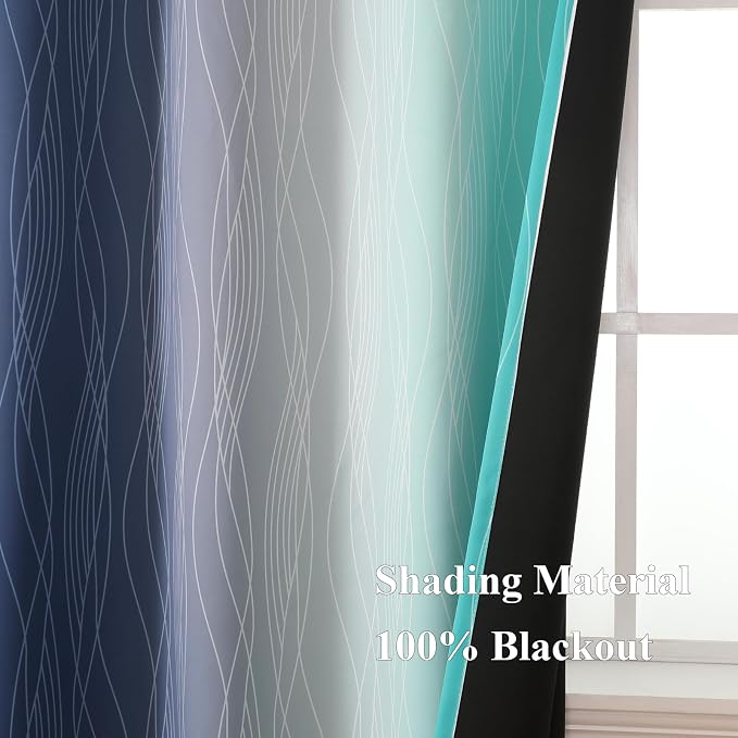 Estelar Textiler Navy Blue and Teal Blackout Curtains 54 Inch Length, Full - Image 5