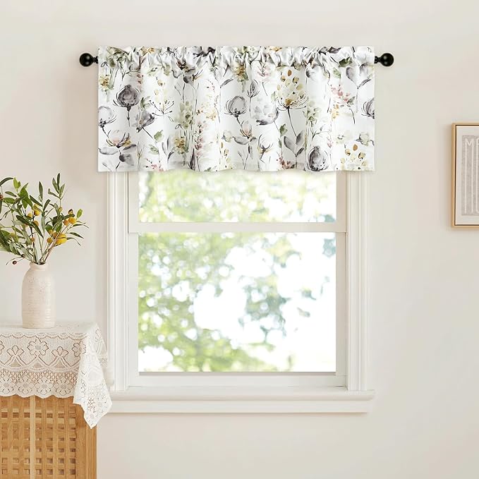 Leeva Modern Kitchen Valances for Windows, Watercolor Flower Print Window - Image 2
