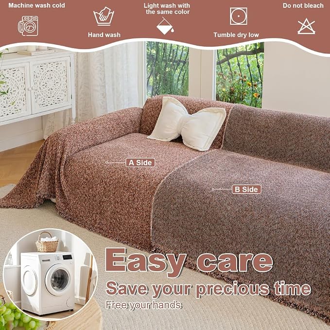 ROOMLIFE Pink Couch Cover for 3 Cushion Sofa, Chenille Sofa Couches Slipcover - Image 4