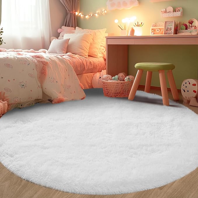 CAIYUECS White Round Rug for Bedroom: 6x6 Feet Soft and Fluffy Area Rug for - Image 4