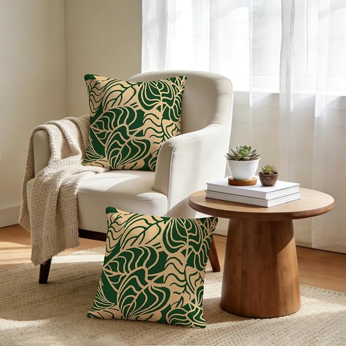 Tropical Green Plant Throw Pillow Covers 18x18 Inch Set of 2 Summer Sage Green - Image 2