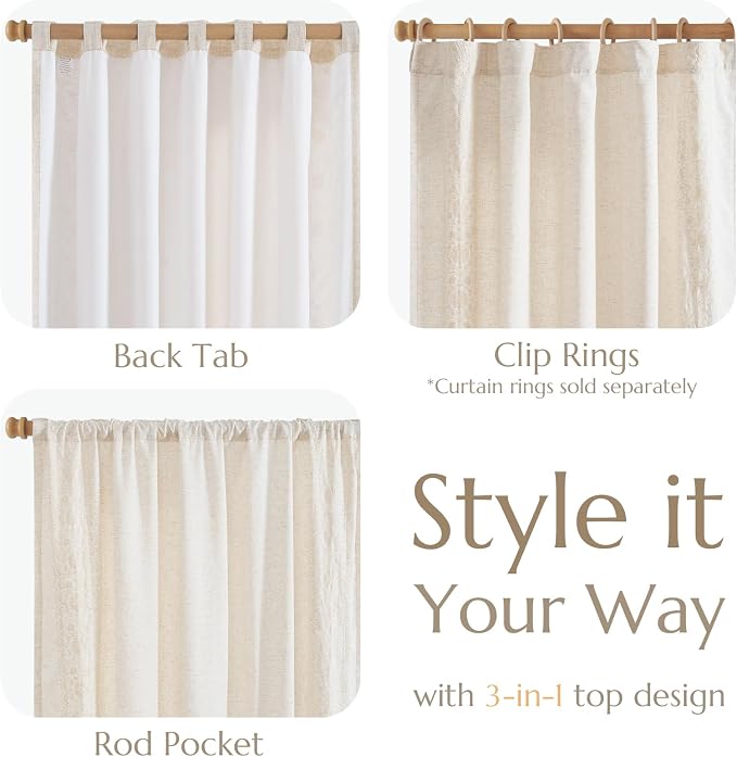 jinchan Weslie Boho Lined Linen Curtains - Image 6