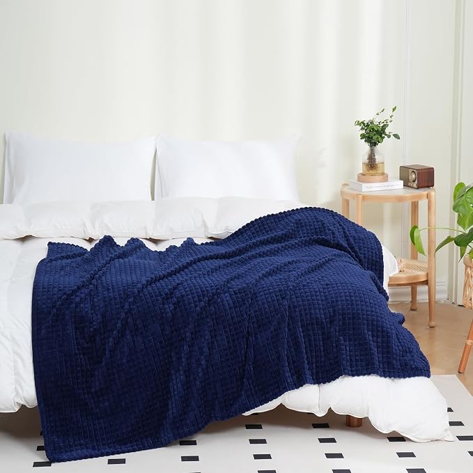 Puncuntex Flannel Fleece Throw Blanket Navy Blue 50"×60", Super Soft Plush Cozy - Image 4