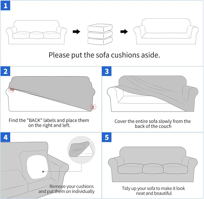 MAXIJIN 4 Piece Couch Covers for 3 Cushion Couch Super Stretch Non Slip Couch - Image 6