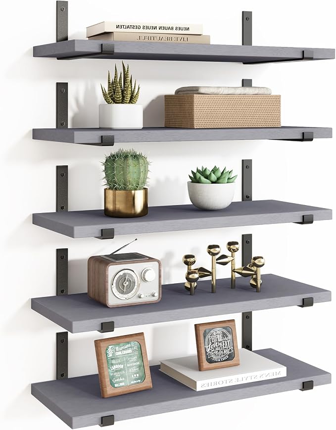 Fixwal Floating Shelves Set of 5, Width 4.7 Inches Wall Shelves, Rustic Wood by Fixwal