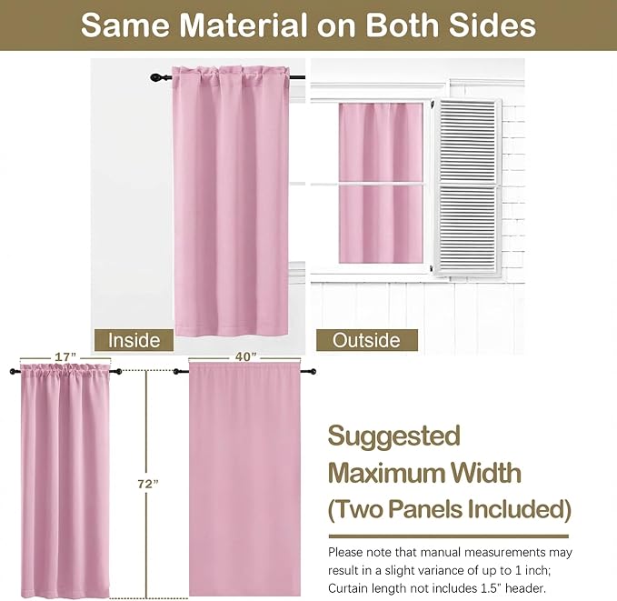 OVZME Pink Blackout Curtains for Girls Room 72 Inch Length 2 Panels Set - Image 2