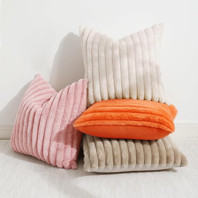 decorUhome Summer Cozy Faux Fur Throw Pillow Covers 26x26 Set of 2 Decorative - Image 5