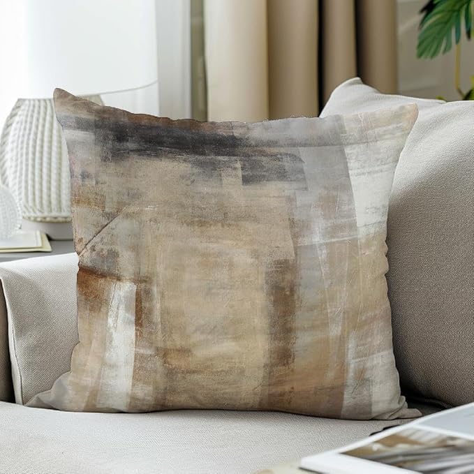 Throw Pillow Covers 18x18 Set of 2 Beige and Grey Art Throw Pillow Covers Soft - Image 4