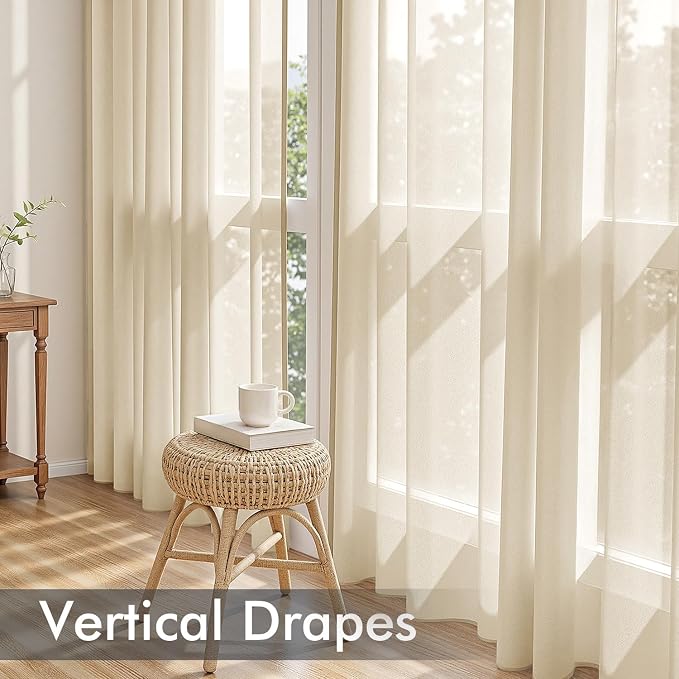 MIULEE Cream Sheer Curtains 63 Inches Long, 4 Panels Set, Light Filtering Rod - Image 5