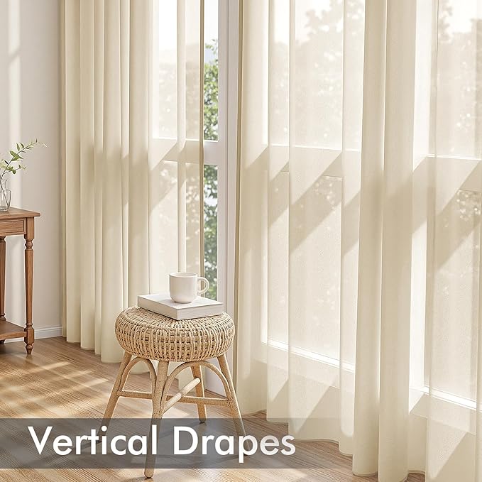 MIULEE Cream Sheer Curtains 90 Inches Long, 4 Panels Set, Light Filtering Rod - Image 5