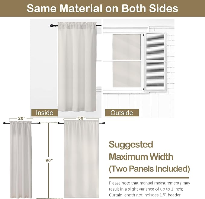 OVZME Natural Room Darkening Curtains 90 Inches Long 2 Panels Set, Solid - Image 2