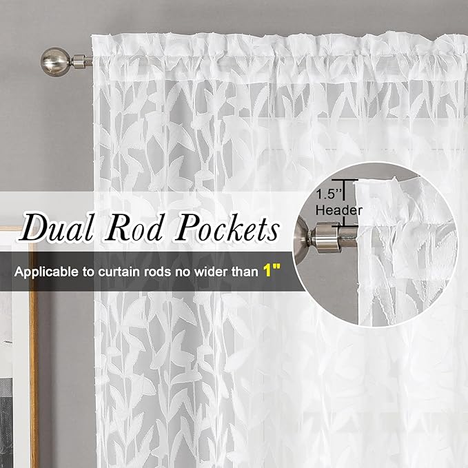 Lecloud Leia White Sheer Curtains 54 Inch Length 2 Panels, Voile Light - Image 5
