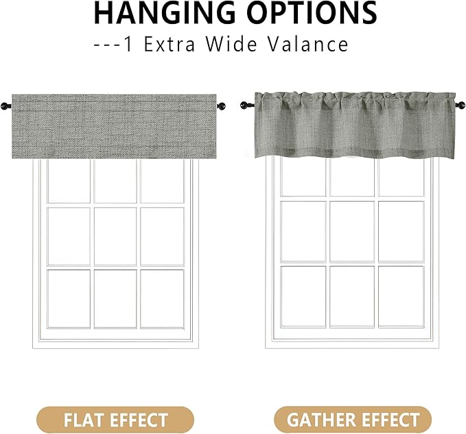 OVZME Valance for Windows, Light Filtering Faux Linen Textured Small Short - Image 3