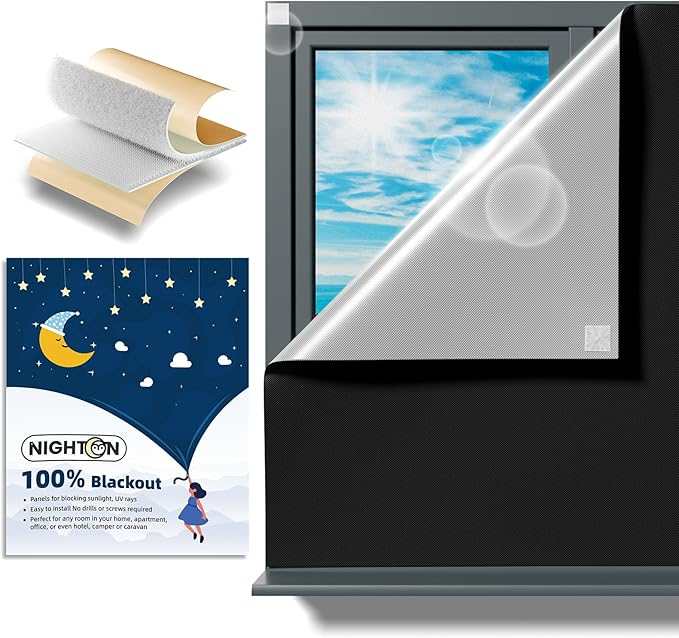 NIGHTON Portable Blackout Curtains 100"×57", Strong Hook and Loop Tape Strips by NIGHTON