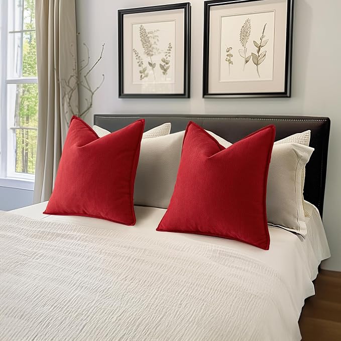 MIULEE Pack of 2 Red Decorative Pillow Covers 16x16 Inch Soft Chenille - Image 7