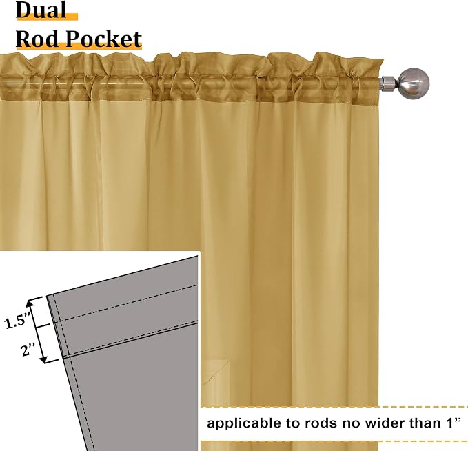 Aiyufeng Gold Sheer Curtain 96 Inches Long 2 Panels Set, Light Filtering Gold - Image 4