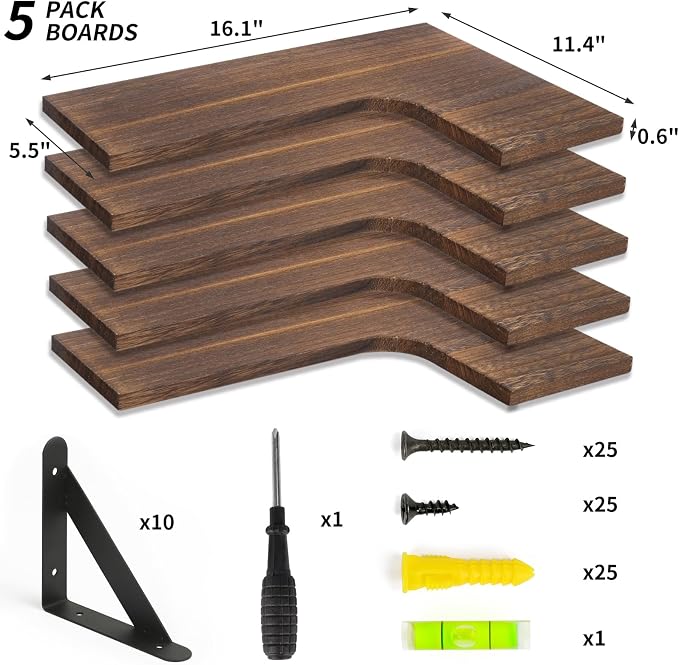 Fixwal Corner Floating Shelves for Wall, Rustic Wood Wall Mounted Shelf for - Image 4
