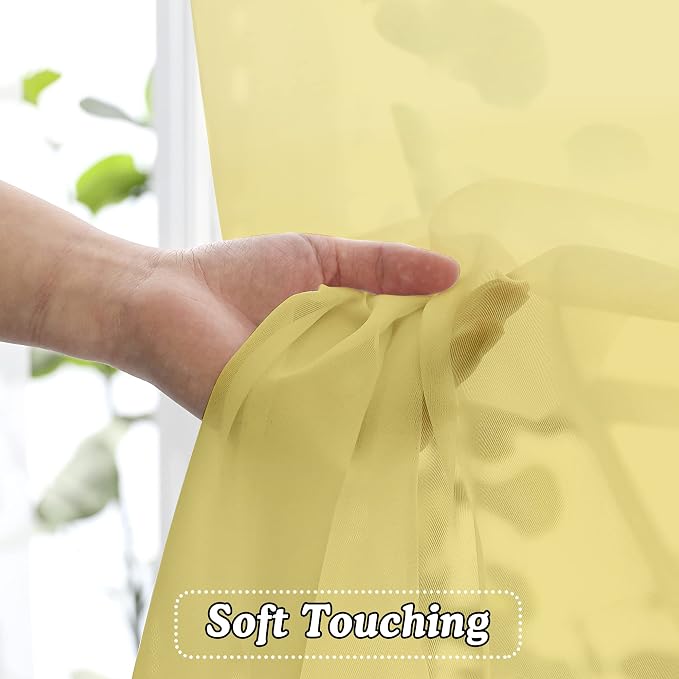 OVZME 2 Pack: Basic Mustard Yellow Sheer Curtain 84 Inches Long - Image 4