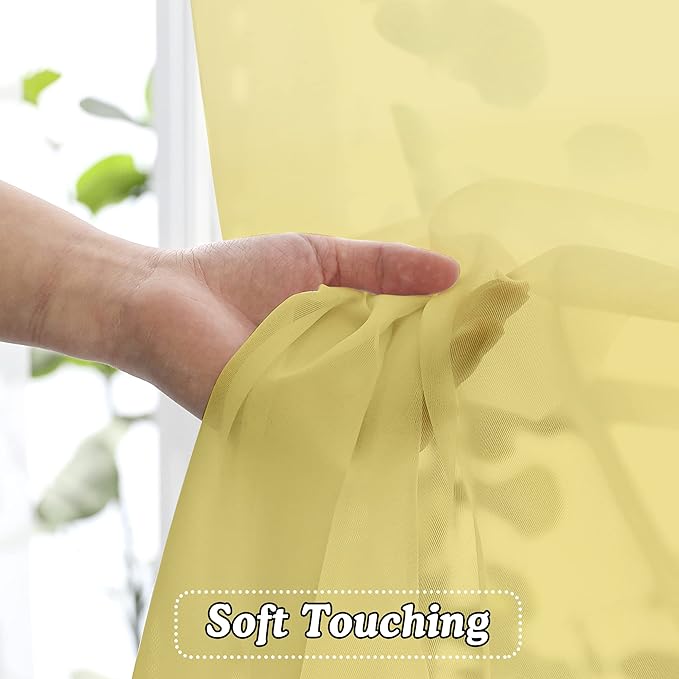 OVZME Mustard Yellow Sheer Curtains 108 Inches Long, Light Filtering Airy - Image 4