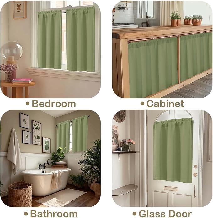 OVZME Sage Green Curtains for Small Window Treatment, Light Blocking Short - Image 5