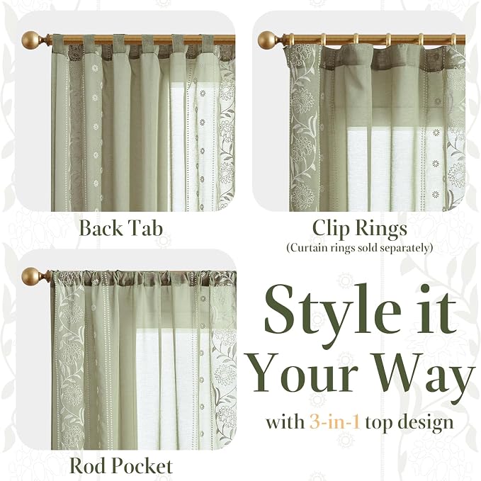 jinchan Winslow Sage Sheer Curtains 84 Inch - Image 7