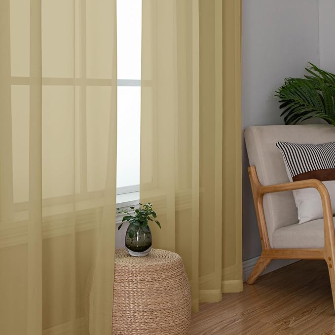OWENIE Gold Sheer Curtains 72 Inches Long 2 Panels Set, Transparent Light - Image 5
