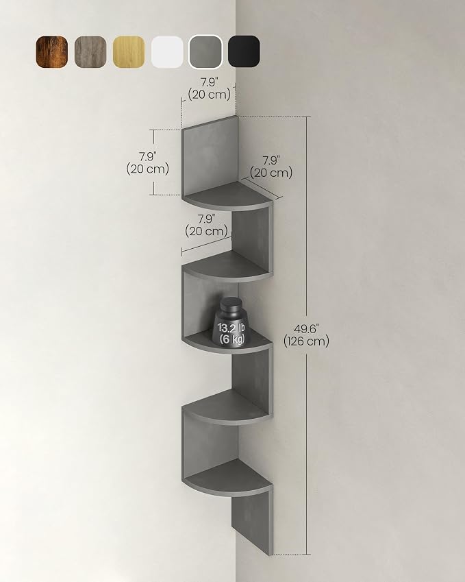 VASAGLE Corner Shelf Wall Mount, 5-Tier Floating Corner Bookshelf, Plant Shelf - Image 3