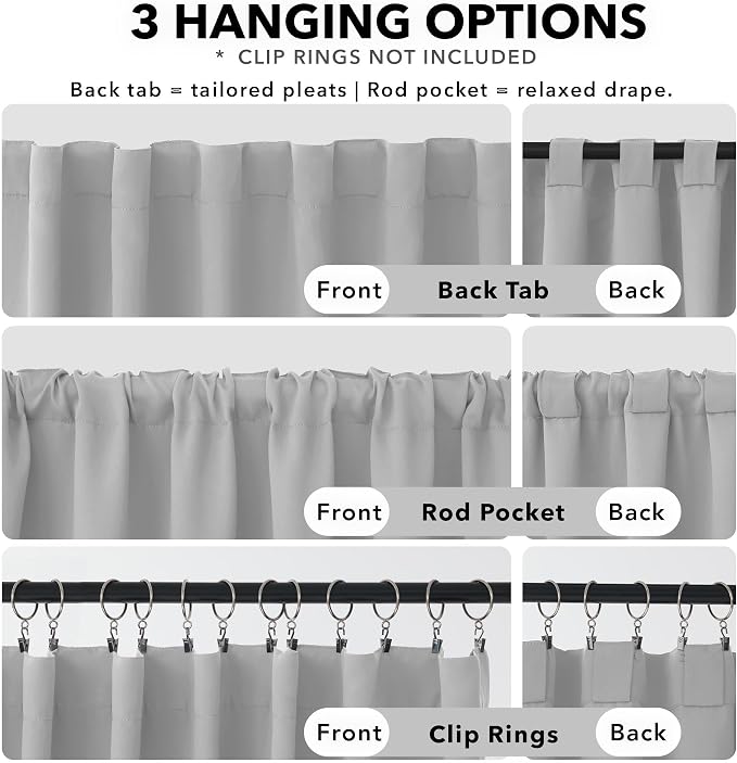 Deconovo Blackout Curtains, Thermal Insulated, W52 x L108 2 Panels, Back Tab - Image 2