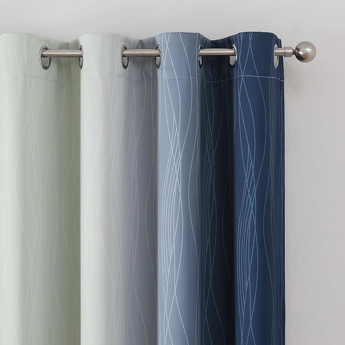 Estelar Textiler Navy Blue and Sage Green Ombre Blackout Curtains 84 Inch - Image 4