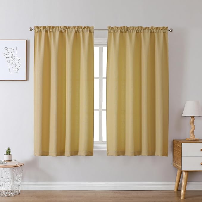 Chyhomenyc Gold Curtains 54 Inch Length 2 Panels, Faux Linen Textured Semi by Chyhomenyc