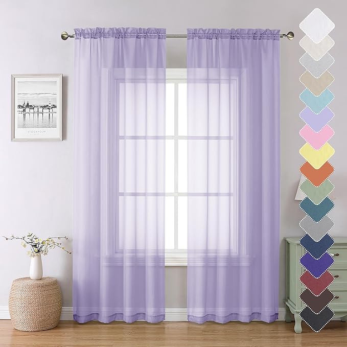 Lecloud Light Purple Sheer Curtains 84 Inches Long 2 Panels, Double Rod Pocket by Lecloud